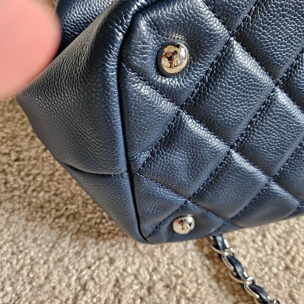 EUC Chanel Blue Lambskin with Quilting & Silver chains Tote Bag - Picture 12 of 17